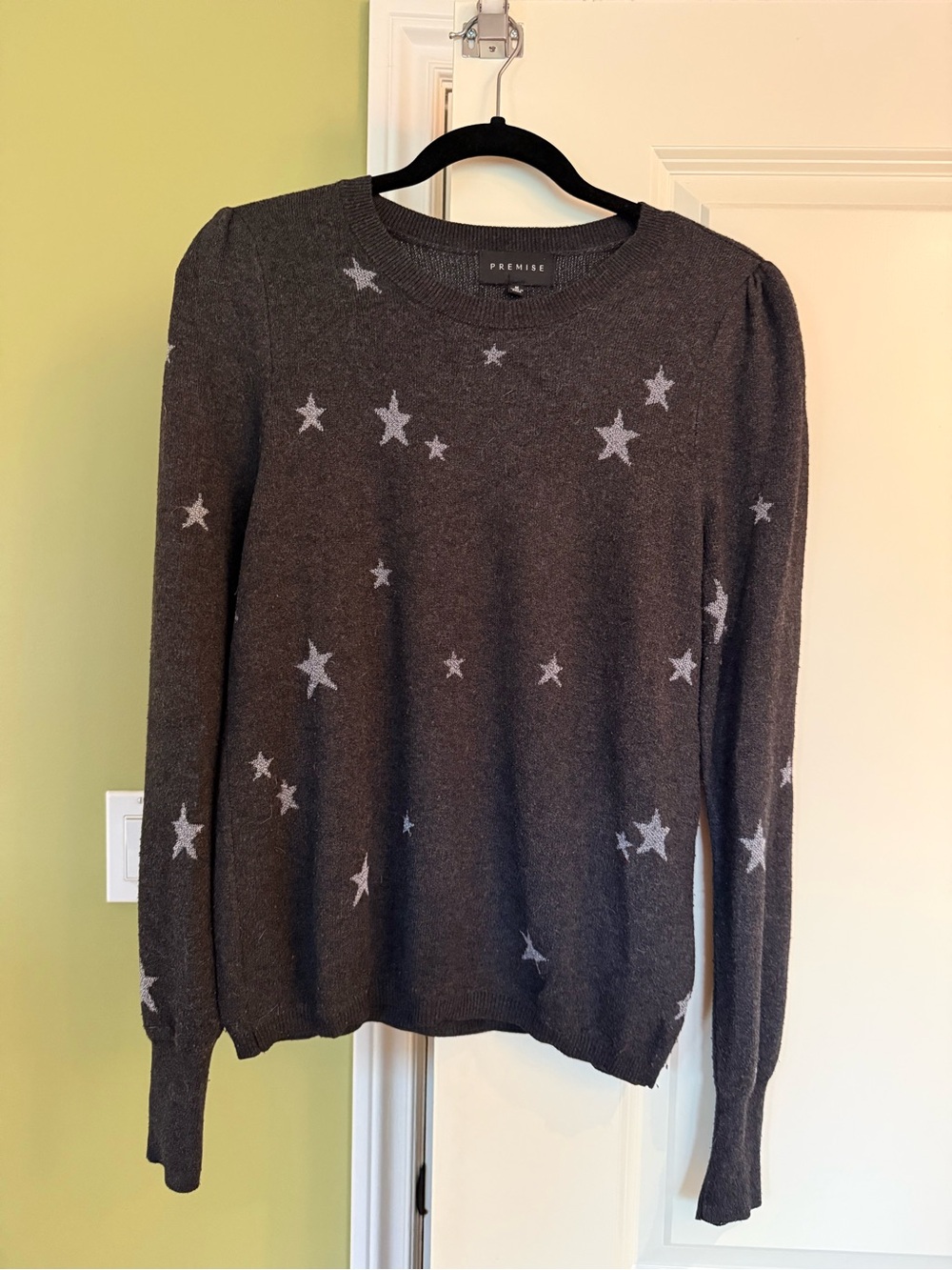 Premise Charcoal Grey Star Print Crewneck Sweater Size M